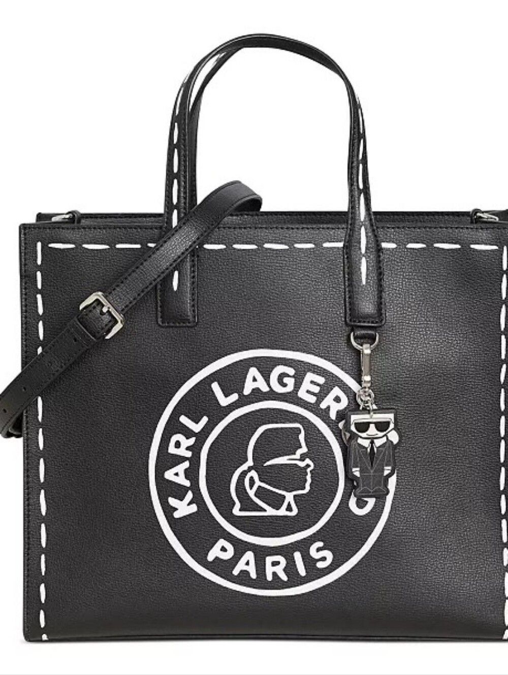 Karl Lagerfeld Paris Black Core White Nouveau Shoulder Strap Leather Tote